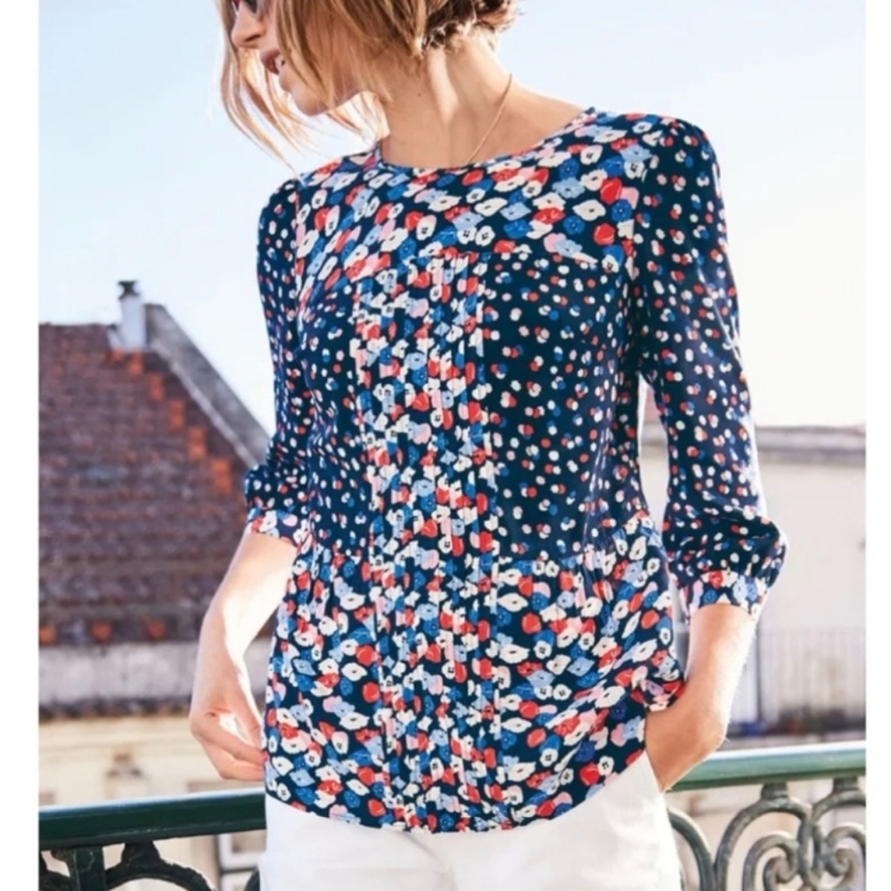 Boden Navy and Red Floral Blouse 12
